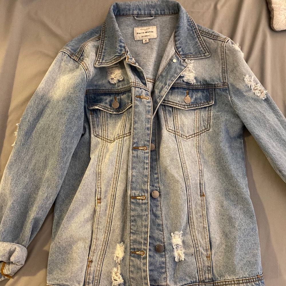 Forever 21 Boyfriend Oversized Ripped Jean Jacket